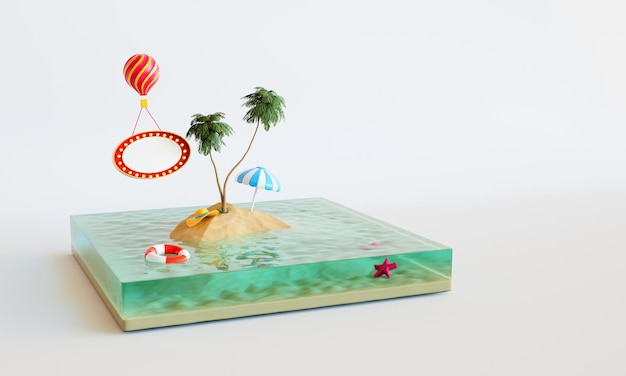 3d rendering of coconut trees on a small island in the sea