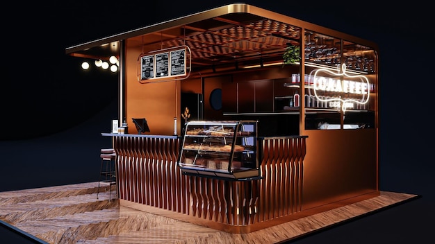 3d rendering coffee shop booth design concept