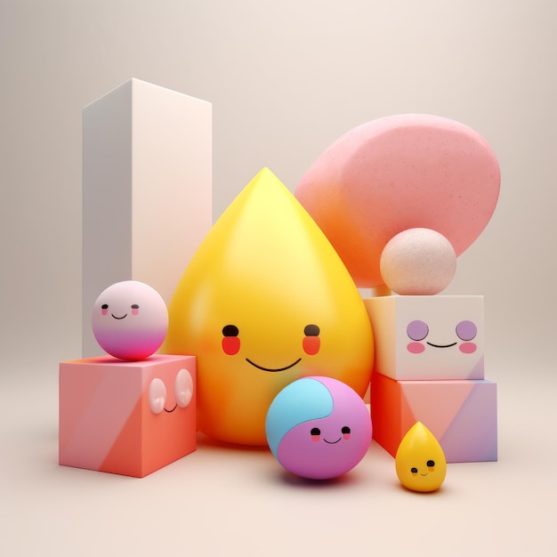 3d rendering of colorful blocks with a smiley face