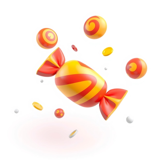 3D rendering of a colorful candy with swirl design