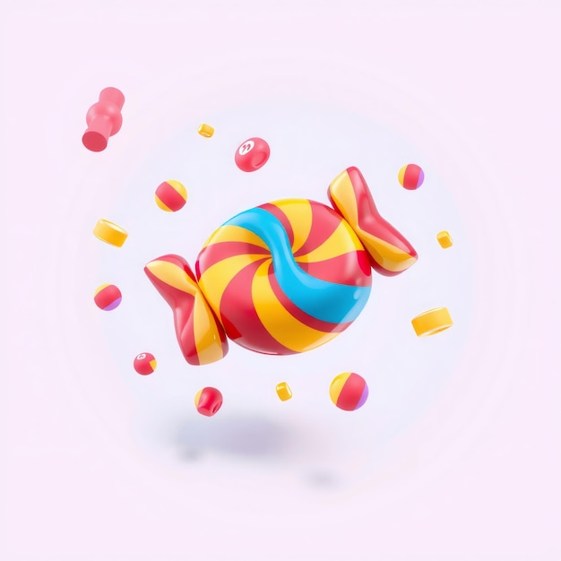 Photo a 3d rendering of a colorful candy with swirls and a white background