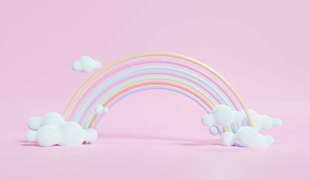 3D rendering of colorful pastel clouds and rainbow