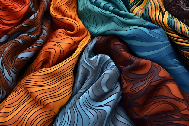 3D rendering of a colorful silk fabric background with some folds in it Ai Generated