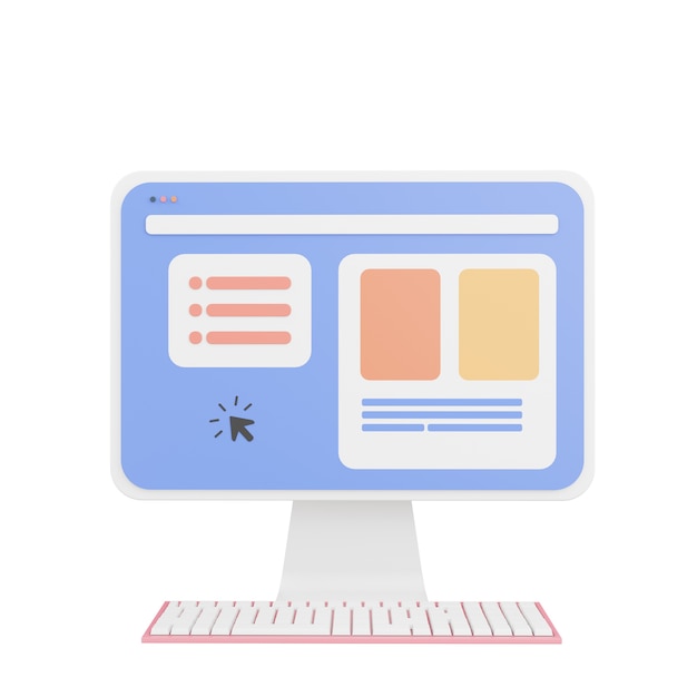 3d rendering of computer, 3d icons, pastel minimal cartoon style  isolated