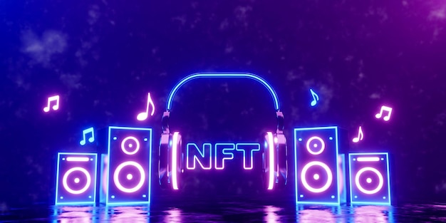 3d rendering concept NFT or non fungible token for music