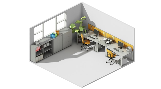 3d rendering of the concept of a workspace in an office with two desks