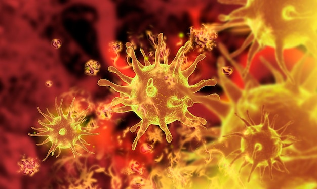 3D rendering conceptCoronavirus COVID19Dangerous coronavirus flu strain microscopic view pandemi