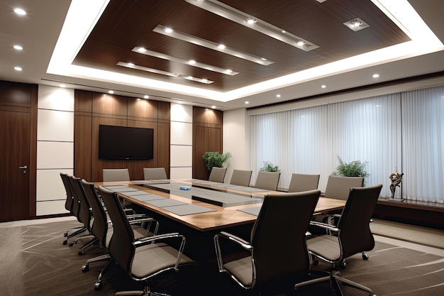 3D rendering conference room and meeting room in a modern business center Corporate office meeting room interior design AI Generated