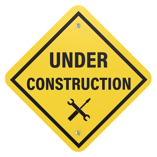 3d rendering under construction sign isolated on white