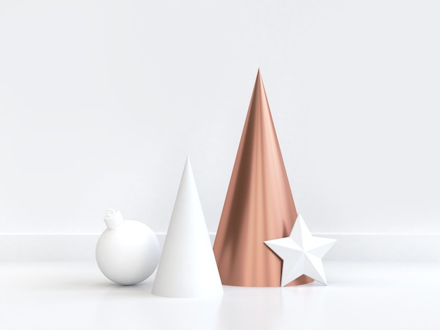 3d rendering copper geometric  shape star ball minimal white background christmas  holiday