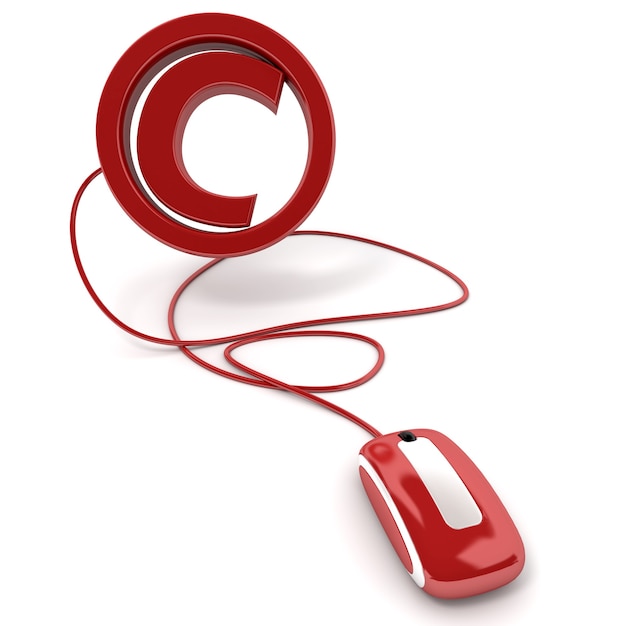 3D rendering of the copyright symbol connected to a computer mouse