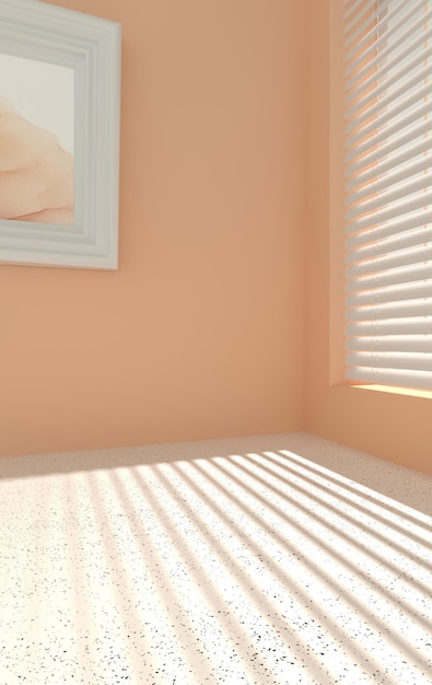 3d rendering of the corner with window and blinds Kitchen or bathroom mockup