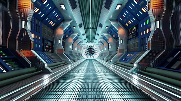 3d rendering corridor spaceship Interior