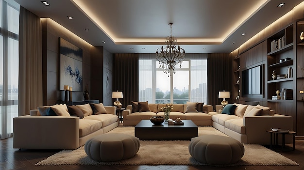 3D rendering of a cozy living room Luxurious apartment nice background with contemporary design Modern interior design