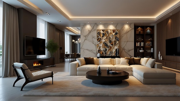 3D rendering of a cozy living room Luxurious apartment nice background with contemporary design Modern interior design