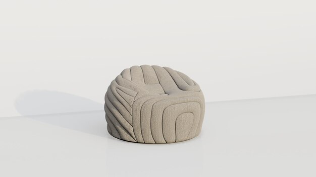 3d rendering cream bean bag chair on white background