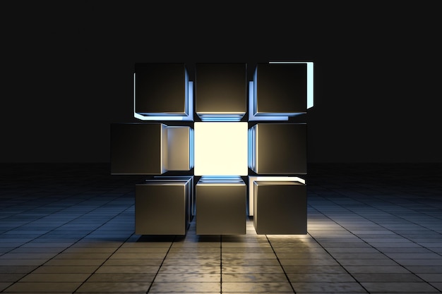 3d rendering creative cubes with sense of science and technology