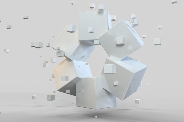 3d rendering creative cubes with sense of science and technology