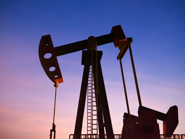 3d rendering crude oil pump or oil rig with twilight sky