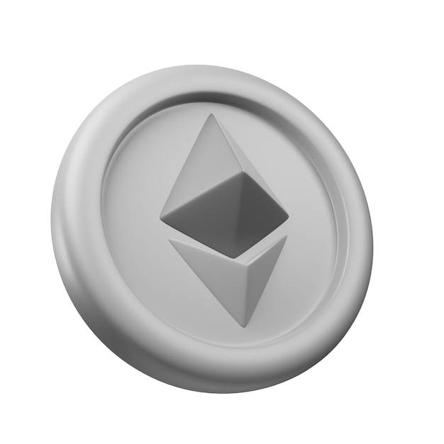 3d rendering cryptocurrency ethereum or ETH silver coin cartoon style