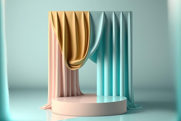 A 3d rendering of a curtain and a round base generative AI