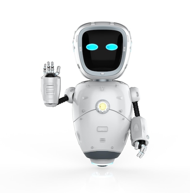 3d rendering cute artificial intelligenceÂ robot or assistant robot hand up for greeting