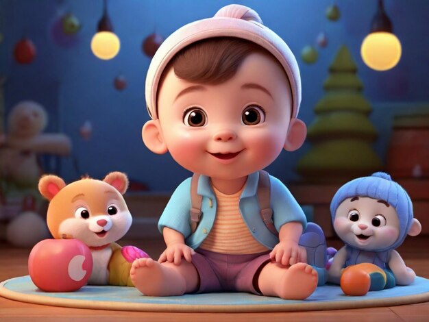 3D rendering of a cute cartoon baby scen