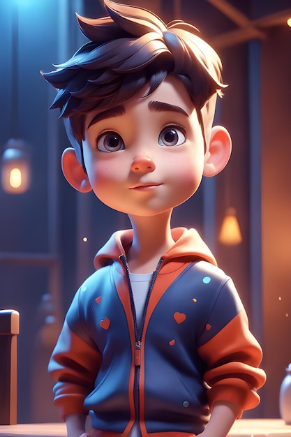 3d rendering of a cute cartoon boy in a hoodiejpg