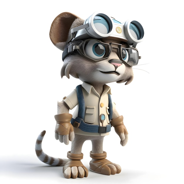 3D rendering of a cute cartoon dog dressed as a pilot White background