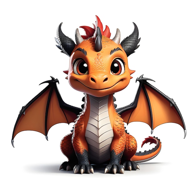 3D Rendering Of A Cute Cartoon Dragon Isolated On White Background