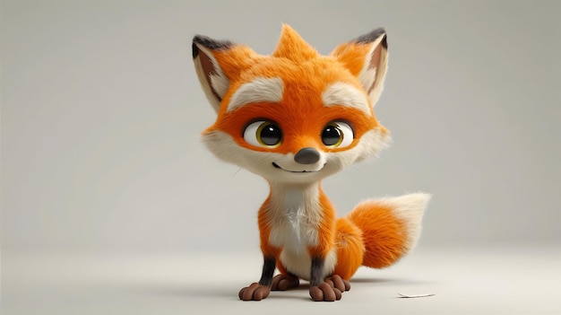 3D Rendering Of A Cute Cartoon Fox Smiling And Standing On All Fours With A Bushy Tail