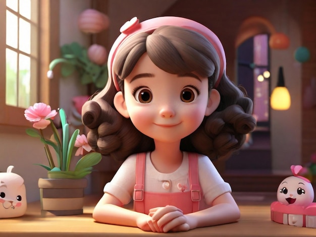 3D rendering of a cute cartoon girl scene