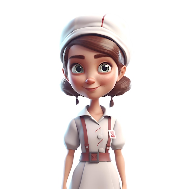 3D rendering of a cute cartoon girl with a cap and uniform