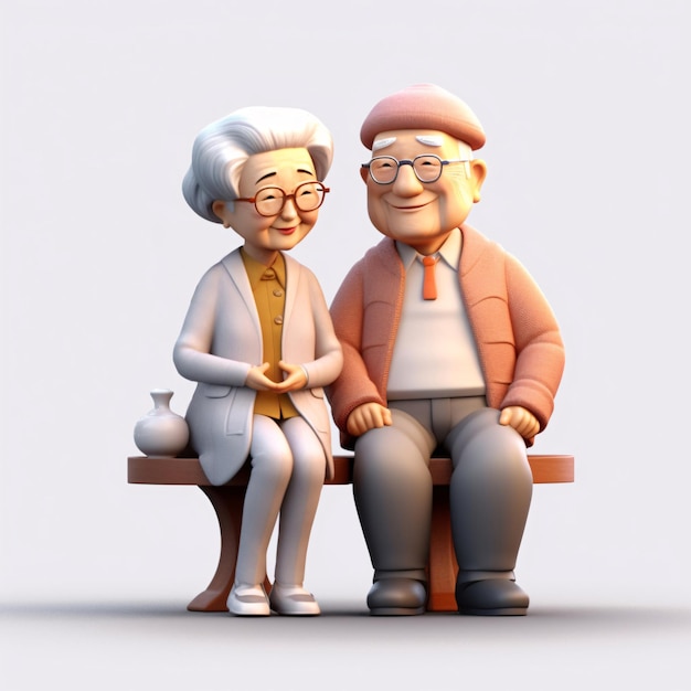 3D rendering of cute cartoon old people character