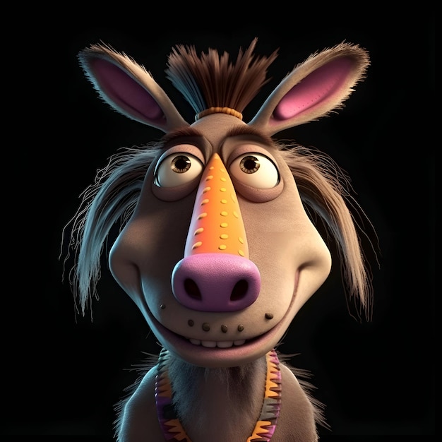 3d rendering of a cute cartoon zebra on a black background