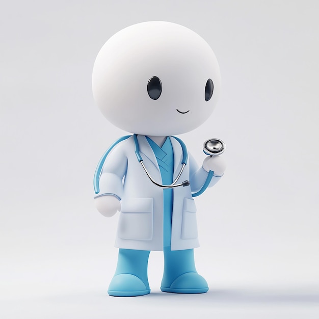 Photo 3d rendering of a cute doctor character with stethoscope cartoon style