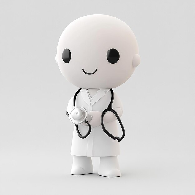 Photo 3d rendering of a cute doctor character with stethoscope cartoon style