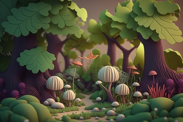 3D rendering cute forest with high details