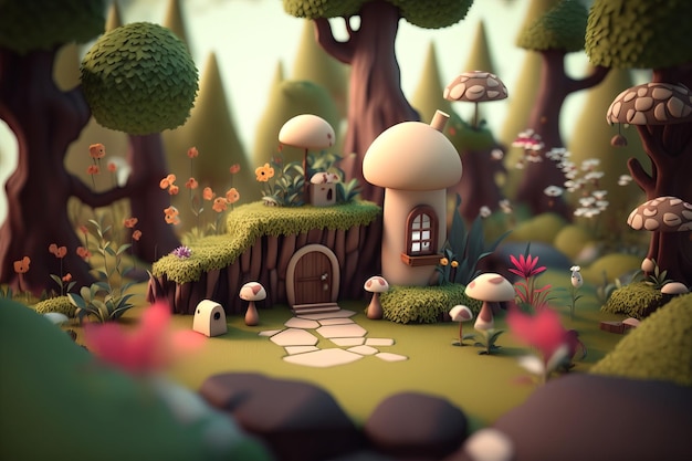 3D rendering cute forest with high details