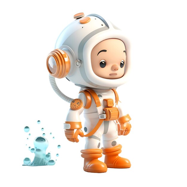 3D rendering of a cute little astronaut character isolated on white background