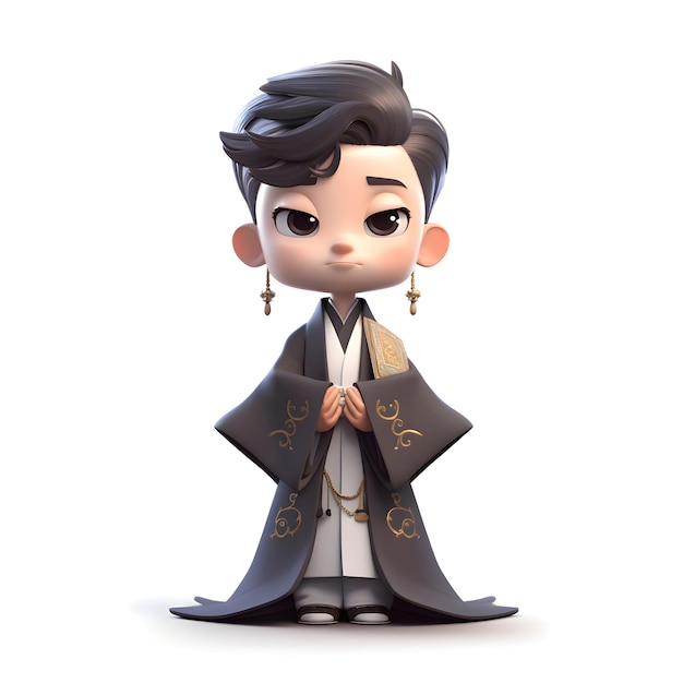 3D rendering of a cute little boy wearing a kimono