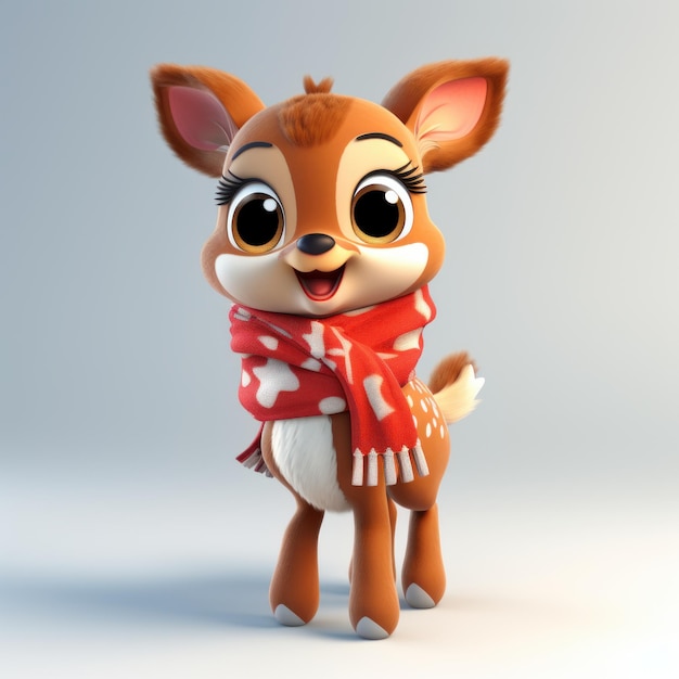 3d rendering of a cute little deer with scarf isolated on white background