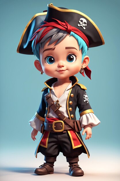 3D Rendering Of A Cute Little Pirate Boy Wearing A Pirate Costume