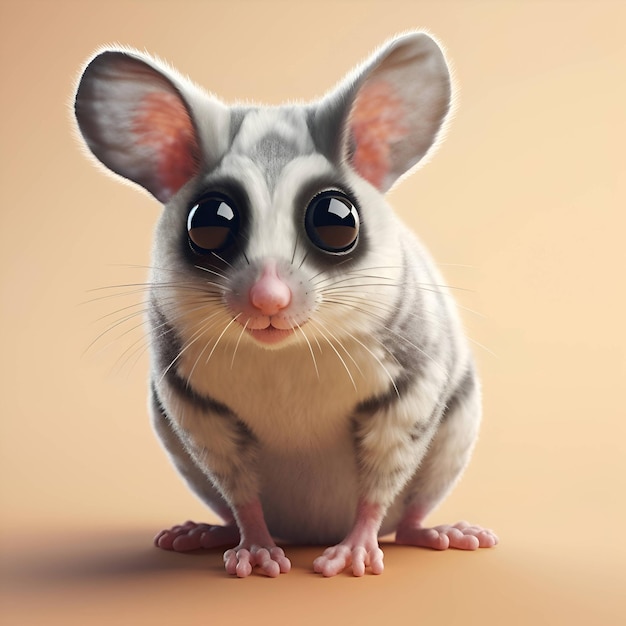 3d rendering of a cute little sugar glider with big eyes