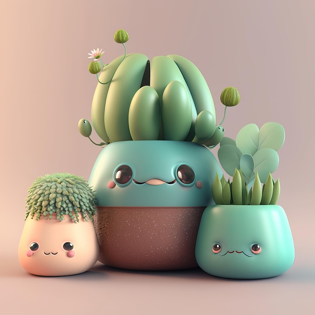 3D rendering cute plants with high details