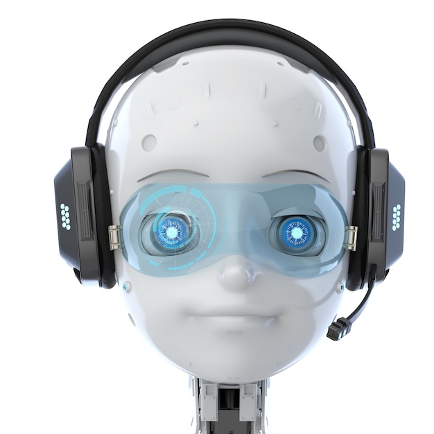 3d rendering cute robot or artificial intelligenceÃÂ robot with cartoon character wear headset