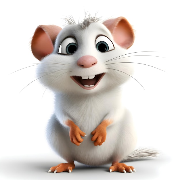 3D rendering of a cute white mouse with a funny expression