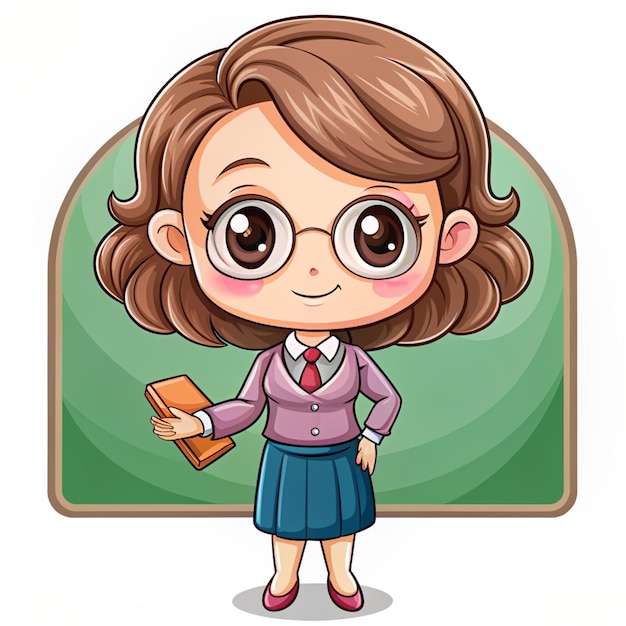 Photo 3d rendering of a cute woman teacher character in cartoon art illustration