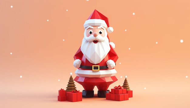 a 3d rendering of a cutie santa claus and christmas tree