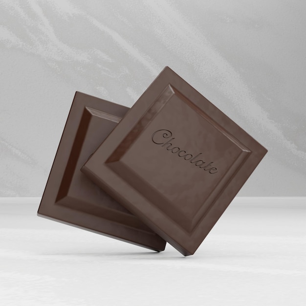 3D rendering dark chocolate closeup on white marble background